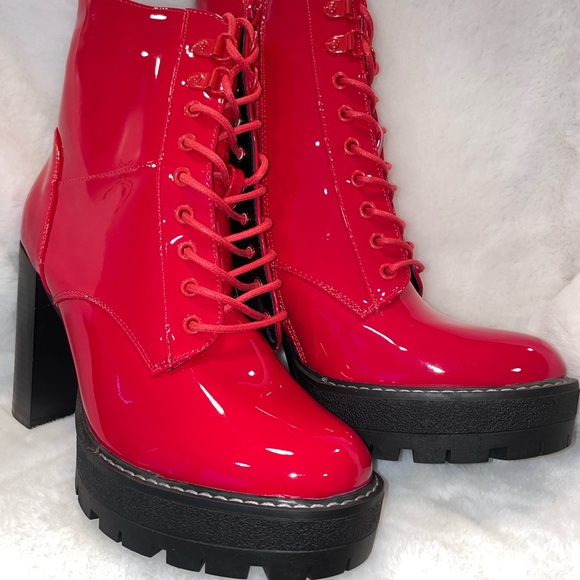 Dolls Kill Shoes - AWANG X Dolls Kill Race Car Red V-Patent Leather Boots - NWT